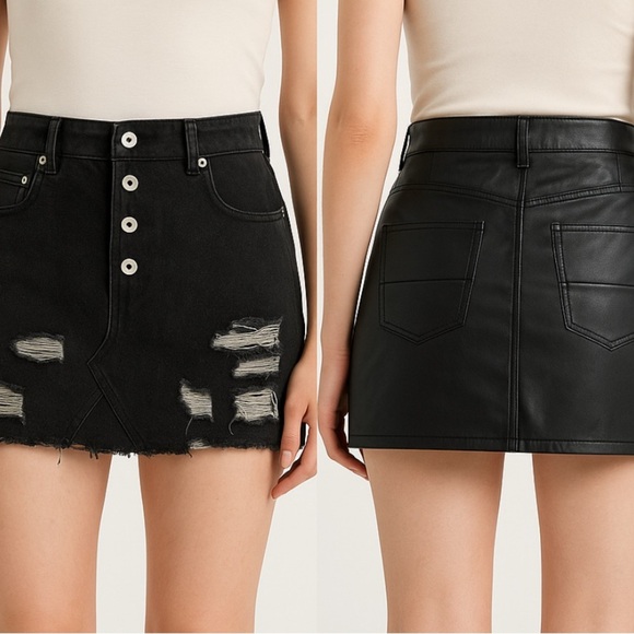 Dance & Marvel Dresses & Skirts - Dance & Marvel Women's‎ Distressed Black Denim faux leather Mini Skirt Size M